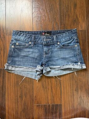 GUESS Women's Blue Frayed Denim Short Shorts